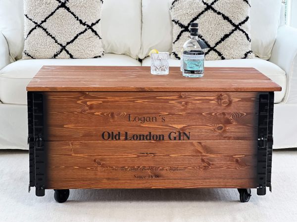 Truhentisch XL "London Gin" dunkelbrauner Vintage Couchtisch