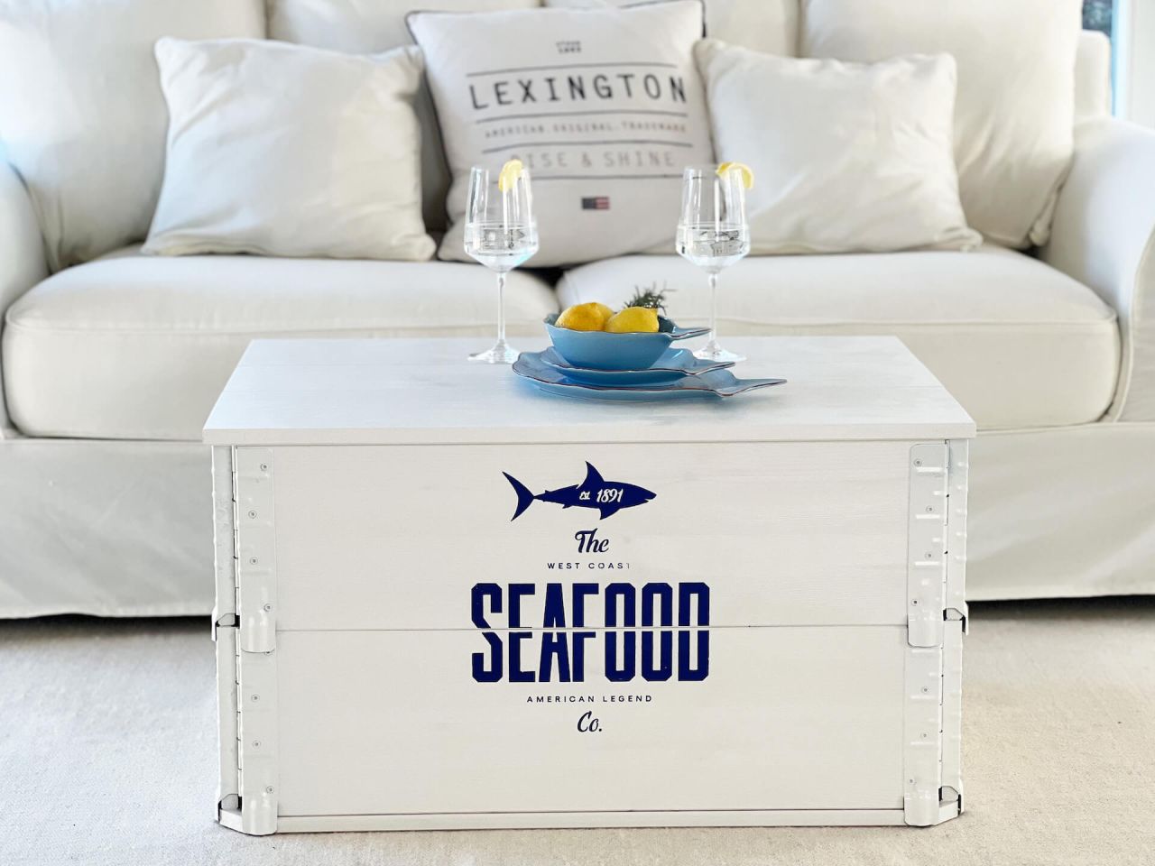 Truhe Transportkiste „Seafood“ weiß